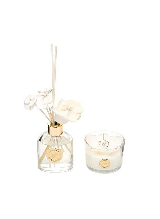130 ml Oud Vanilya Oda Kokusu ve Çiçek Dekorlu Kokulu Vegan Mum Seti 1