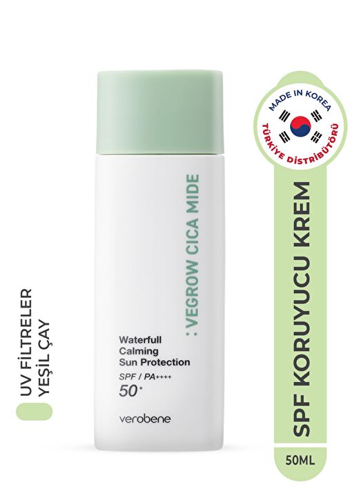 Vegrow Cica Mide Waterfull Sun Cream Vegan Bitkisel Yatıştırıcı Güneş Koruyucu 50 ml 2