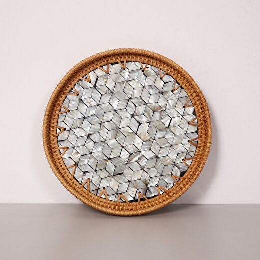 Abstract 25x3 cm Sedefli Rattan Tepsi & Duvar Dekoru 4