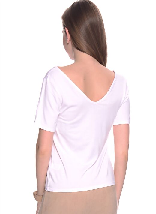 Missguided V Yaka Kısa Kollu Normal Kesim Beyaz Kadın T-Shirt  3