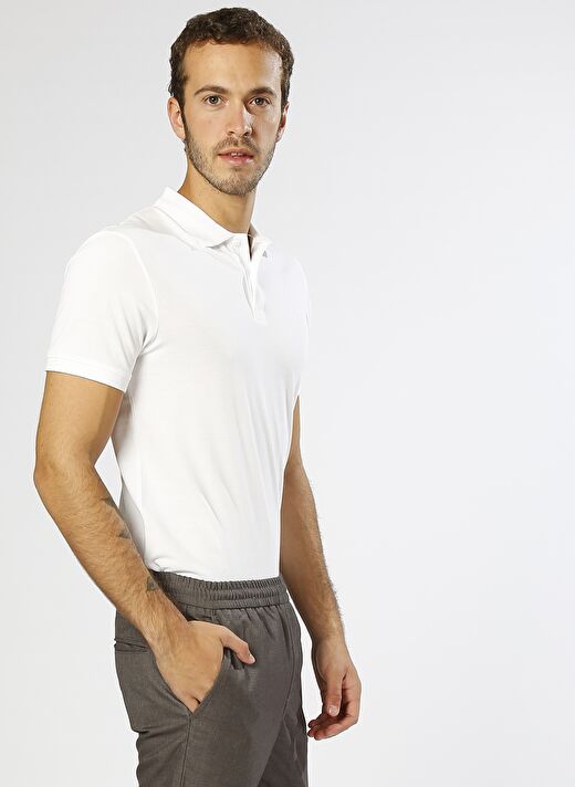 Jack & Jones Polo Yaka Düz Beyaz Erkek T-Shirt 12136516 JJEBASIC 3