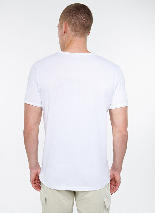  Mavi Bisiklet Yaka Dar Düz Beyaz Erkek T-Shirt 3