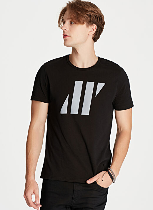  Mavi Reflektör Baskılı Siyah Erkek Pro T-Shirt 1