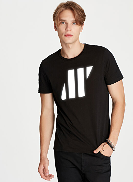  Mavi Reflektör Baskılı Siyah Erkek Pro T-Shirt 2