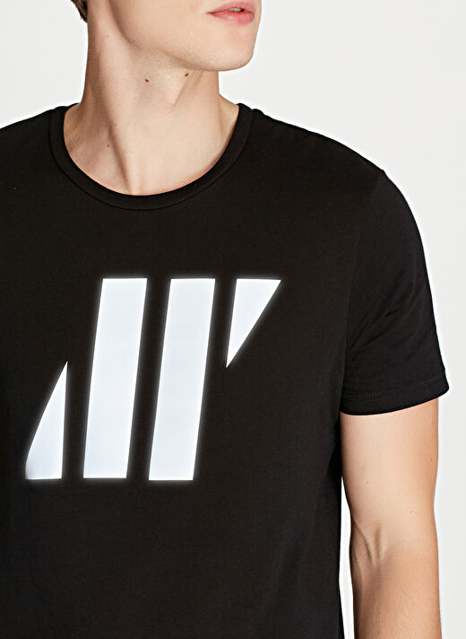  Mavi Reflektör Baskılı Siyah Erkek Pro T-Shirt 4