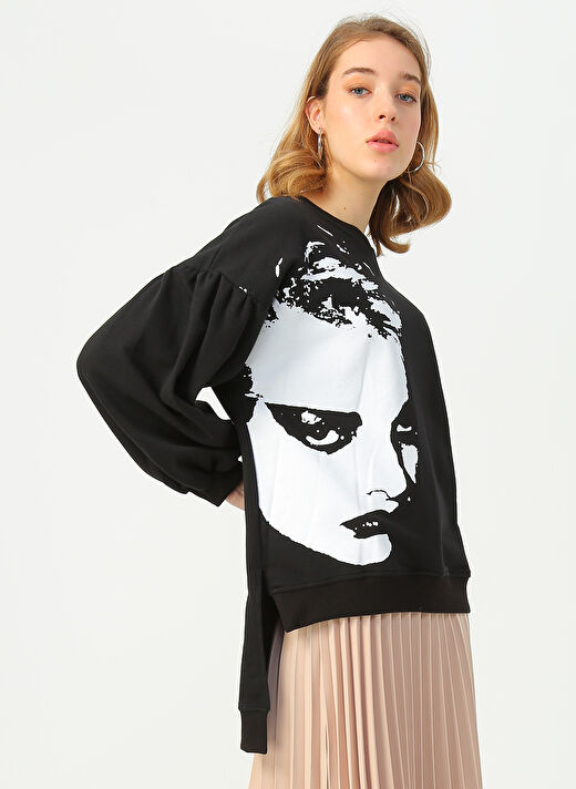 Quzu Siyah Baskılı Sweatshirt 4