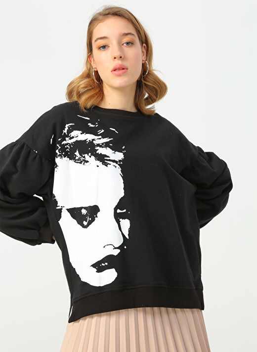 Quzu Siyah Baskılı Sweatshirt 3