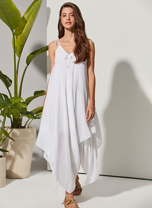 White by Nature Askılı Beyaz Plaj Elbisesi 1