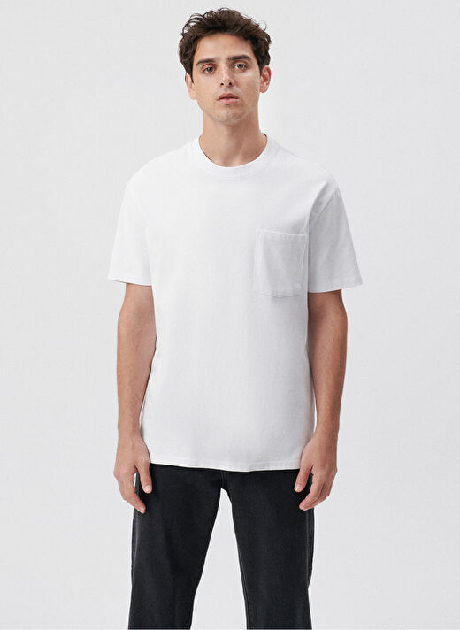 Mavi Bisiklet Yaka Düz Beyaz Erkek T-Shirt 066248-620 CEPLİ TİŞÖRT beyaz 2