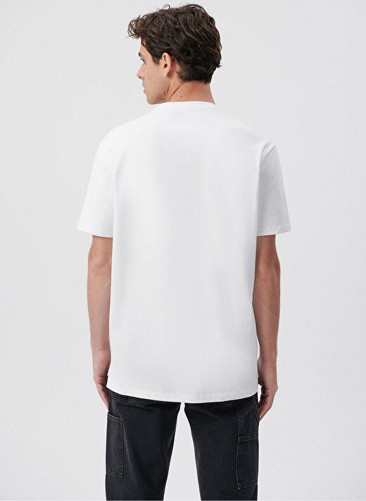 Mavi Bisiklet Yaka Düz Beyaz Erkek T-Shirt 066248-620 CEPLİ TİŞÖRT beyaz 3