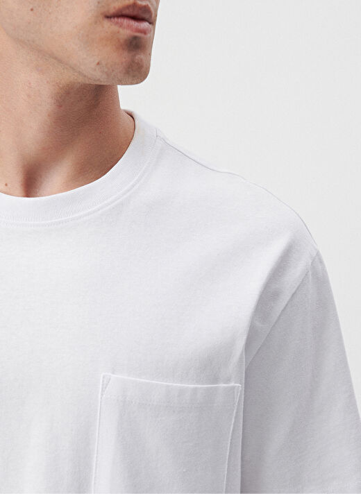 Mavi Bisiklet Yaka Düz Beyaz Erkek T-Shirt 066248-620 CEPLİ TİŞÖRT beyaz 4