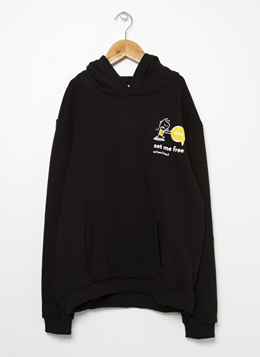 Turkish Dictionary Kapüşonlu Standart Kalıp Baskılı Siyah Çocuk Sweatshirt - Free D1 2