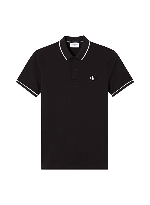 Calvin Klein Jeans Polo Dar Düz Erkek Siyah Polo T-Shirt J30J315603-BAE TIPPING SLIM POLO 1