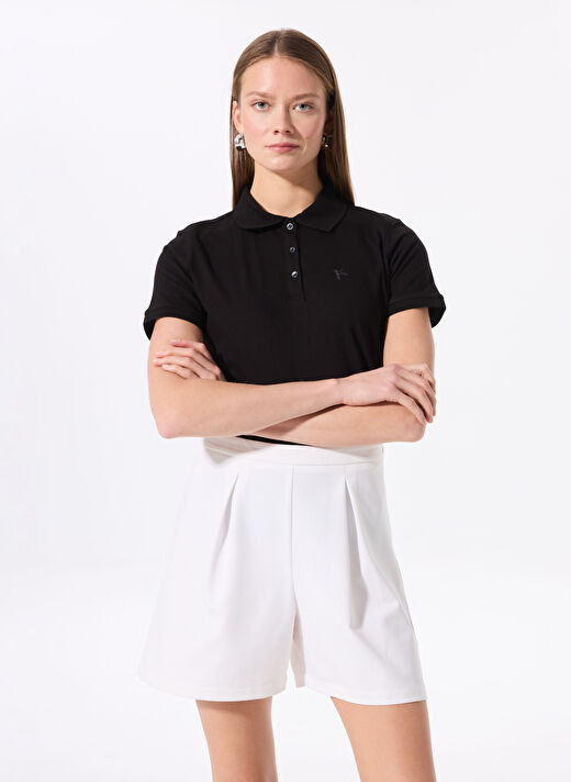 Fabrika Siyah Kadın Basic Polo T-Shirt DEEP    3
