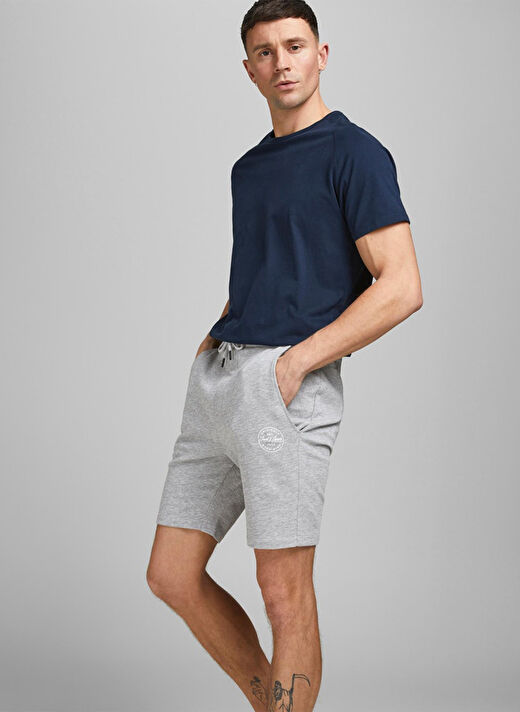 Jack & Jones Gri Melanj Erkek Normal Kalıp Şort 12182595_JJI SHARK 3