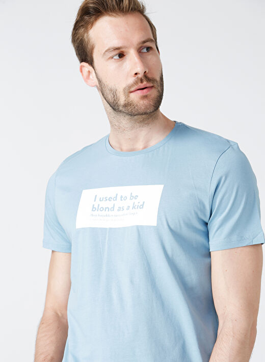 Turkish Dictionary O Yaka Mavi Erkek T-Shirt 3