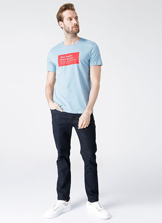 Turkish Dictionary O Yaka Mavi Erkek T-Shirt 2