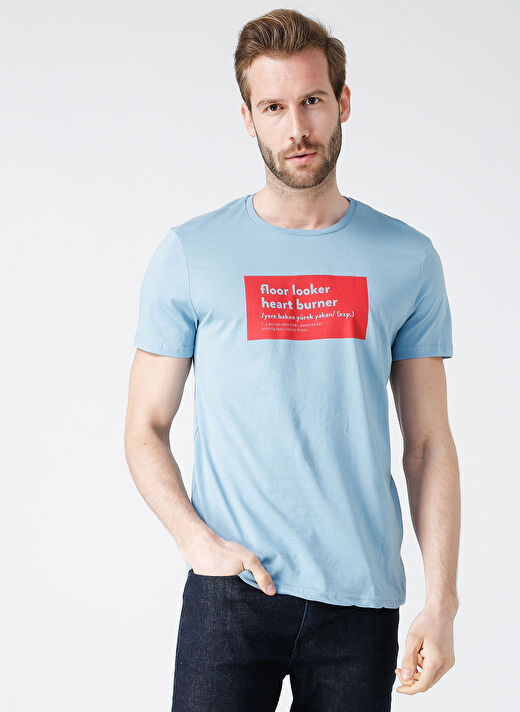 Turkish Dictionary O Yaka Mavi Erkek T-Shirt 3