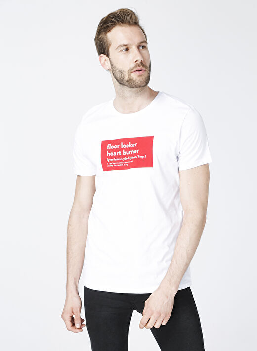 Turkish Dictionary O Yaka Beyaz Erkek T-Shirt 2