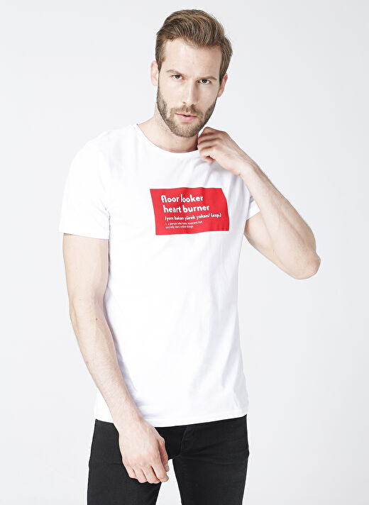 Turkish Dictionary O Yaka Beyaz Erkek T-Shirt 3