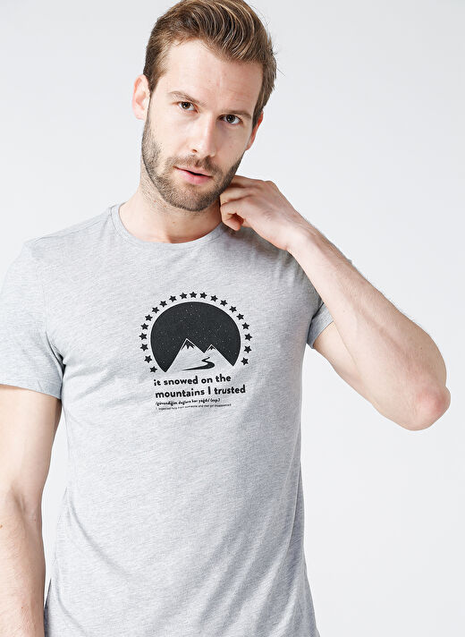 Turkish Dictionary O Yaka Gri Melanj Erkek T-Shirt 2