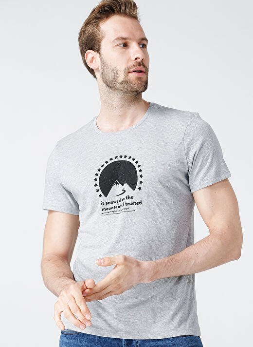 Turkish Dictionary O Yaka Gri Melanj Erkek T-Shirt 3