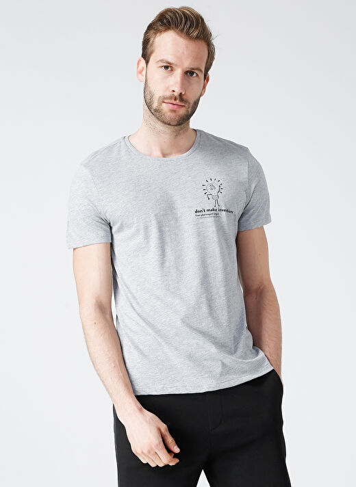 Turkish Dictionary O Yaka Gri Melanj Erkek T-Shirt 1