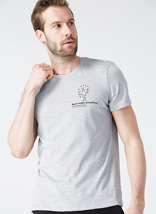 Turkish Dictionary O Yaka Gri Melanj Erkek T-Shirt 3
