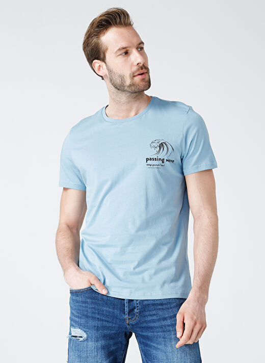 Turkish Dictionary O Yaka Mavi Erkek T-Shirt 3