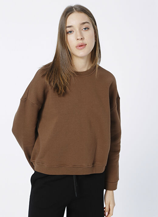 Fabrika Bisiklet Yaka   Kahve Kadın Sweatshirt 1