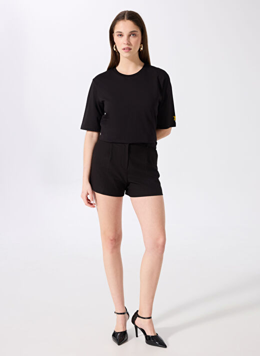 Fabrika Siyah Kadın Bisiklet Yaka Oversize T-Shirt DANTITA 2