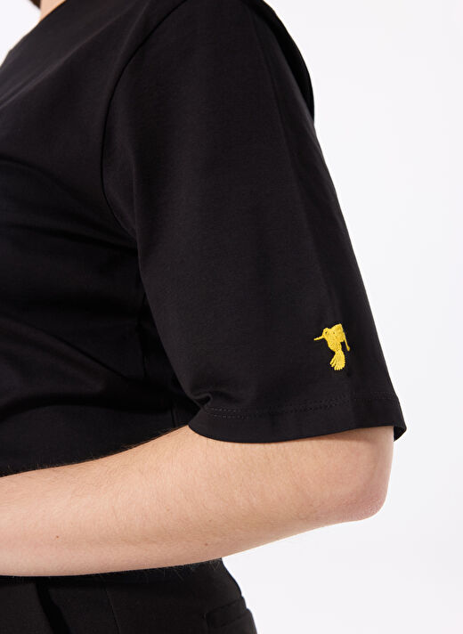 Fabrika Siyah Kadın Bisiklet Yaka Oversize T-Shirt DANTITA 4