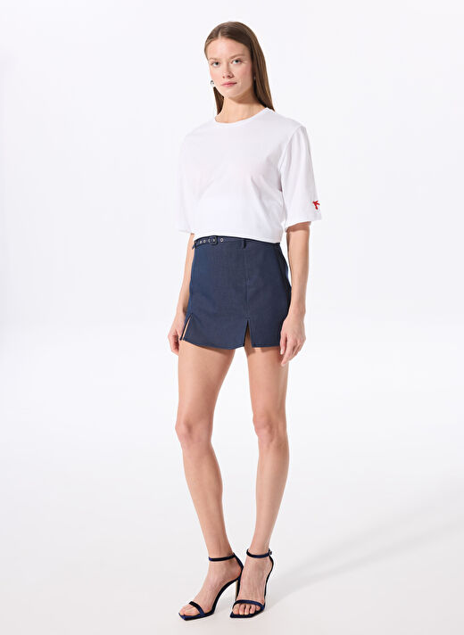 Fabrika Beyaz Kadın Bisiklet Yaka Oversize T-Shirt DANTITA 2