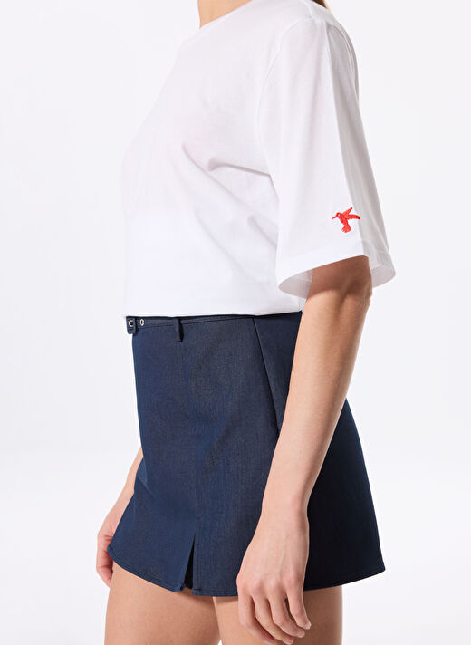 Fabrika Beyaz Kadın Bisiklet Yaka Oversize T-Shirt DANTITA 4
