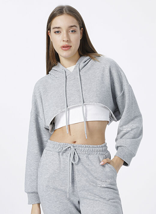 Fabrika Sports Kapüşonlu   Gri Melanj Kadın Sweatshirt 3