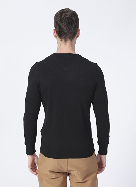Polo Studio X Fabrika V Yaka Dar Kalıp Siyah Erkek Kazak LOMBARD 4
