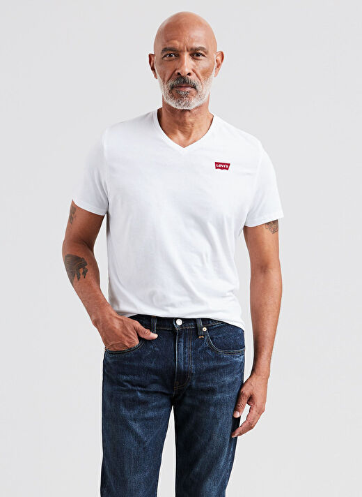 Levis A2084-0000_LSE _Orig Hm Vneck White V Yaka Relaxed Düz Bej Erkek T-Shirt 2
