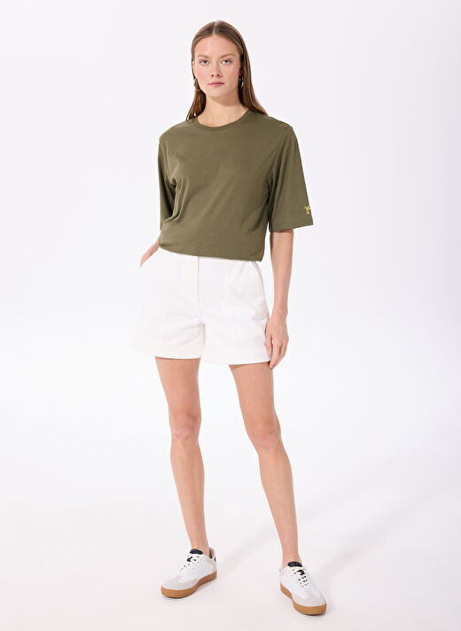 Fabrika Haki Kadın Bisiklet Yaka Oversize T-Shirt DANTITA 2