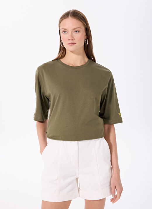 Fabrika Haki Kadın Bisiklet Yaka Oversize T-Shirt DANTITA 3
