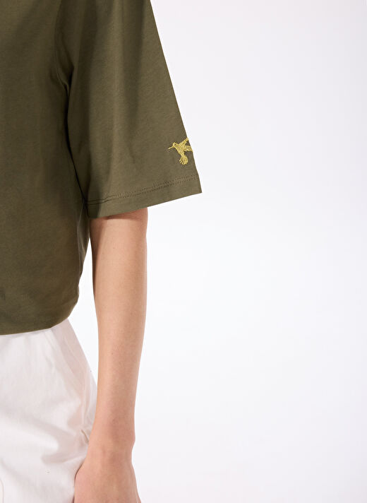 Fabrika Haki Kadın Bisiklet Yaka Oversize T-Shirt DANTITA 4