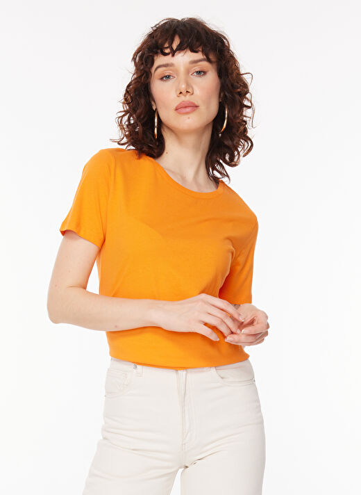 Fabrika Bisiklet Yaka Düz Turuncu Kadın T-Shirt TENGIZ 1