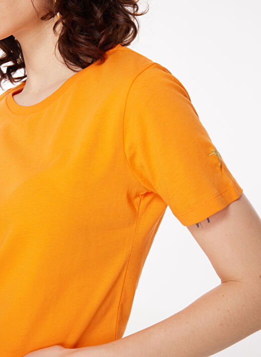Fabrika Bisiklet Yaka Düz Turuncu Kadın T-Shirt TENGIZ 4