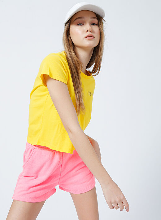 Aeropostale K-Belenus-Y Bisiklet Yaka Kısa Kollu  Crop Baskılı Sarı Kadın T-Shirt 2