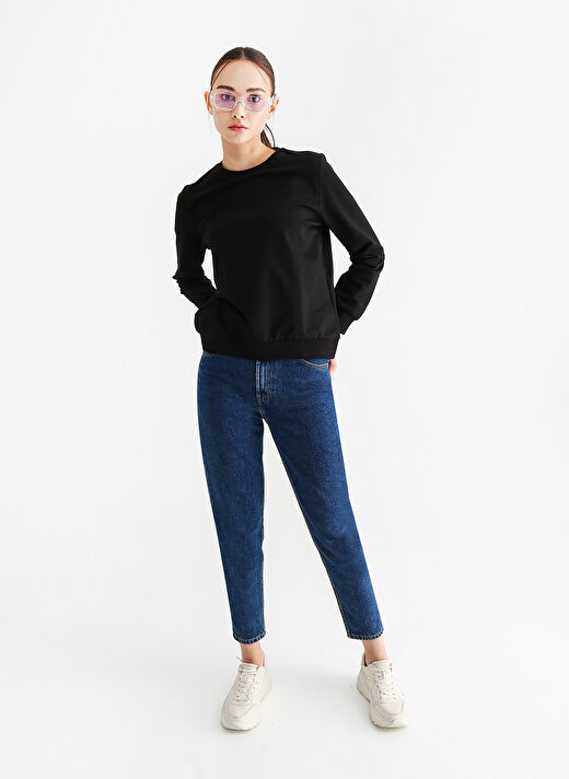 Fabrika Bisiklet Yaka  Basic Düz Siyah Kadın Sweatshirt  -  K-AGORA 3