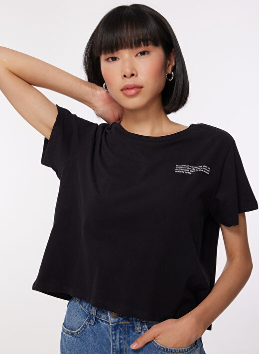 Aeropostale Bisiklet Yaka Baskılı Siyah Kadın T-Shirt K-BELENUS-Y 2