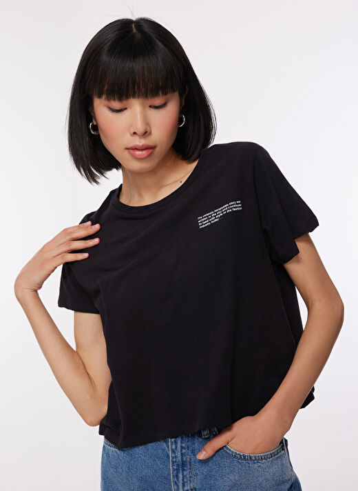 Aeropostale Bisiklet Yaka Baskılı Siyah Kadın T-Shirt K-BELENUS-Y 3