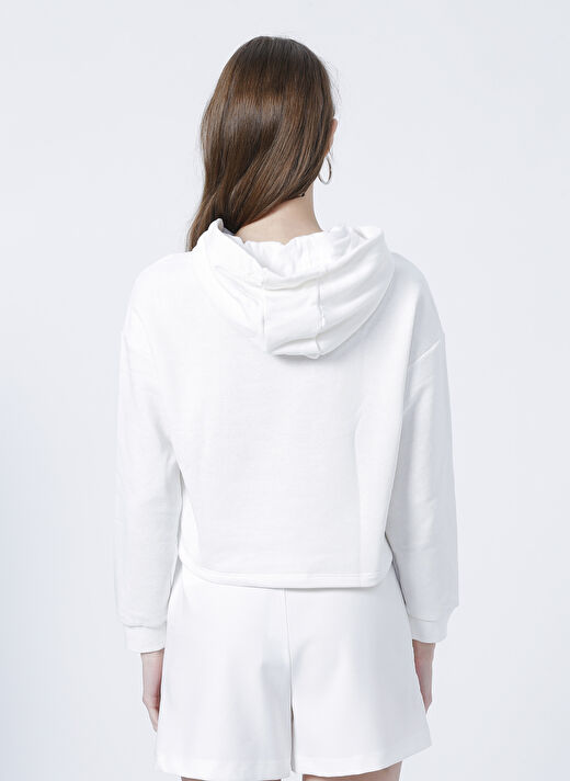 Limon Ekru Kadın Kapüşonlu Crop Baskılı Sweatshirt FIONA  4