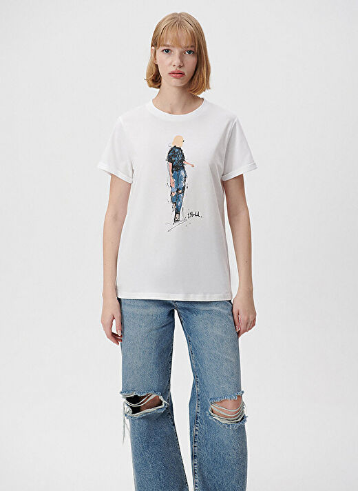 Mavi M1610222-620 Bisiklet Yaka   Normal Kalıp Beyaz Kadın T-Shirt 2