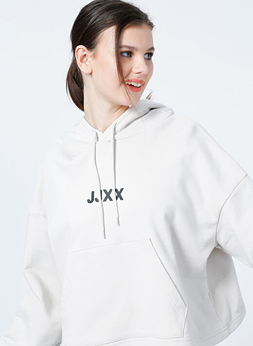 JJXX Kapüşonlu  Oversize Düz Krem Kadın Sweatshirt  -  Jxcarla Ls Oversize Hoodie By 3