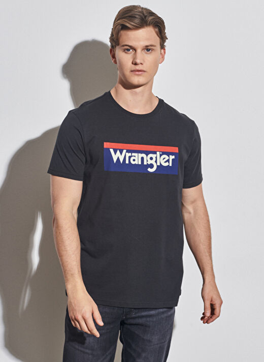 Wrangler W7H4D3Xv6 O Yaka  Regular Fit Baskılı Açık Siyah Erkek T-Shirt 1